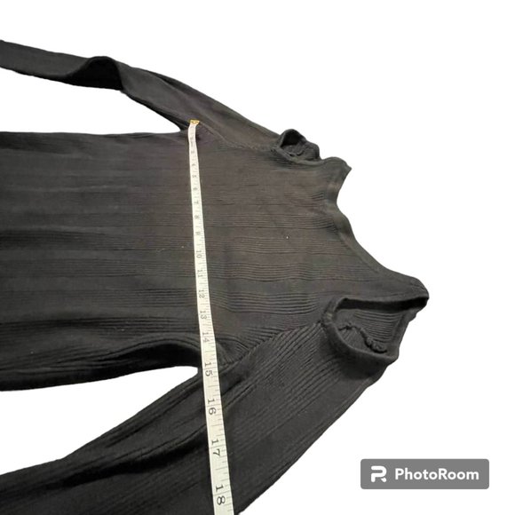 Cold Shoulder Long Sleeves Ribbed Sweater Midi Bodycon Dress - Black - XL - Picture 4 of 14